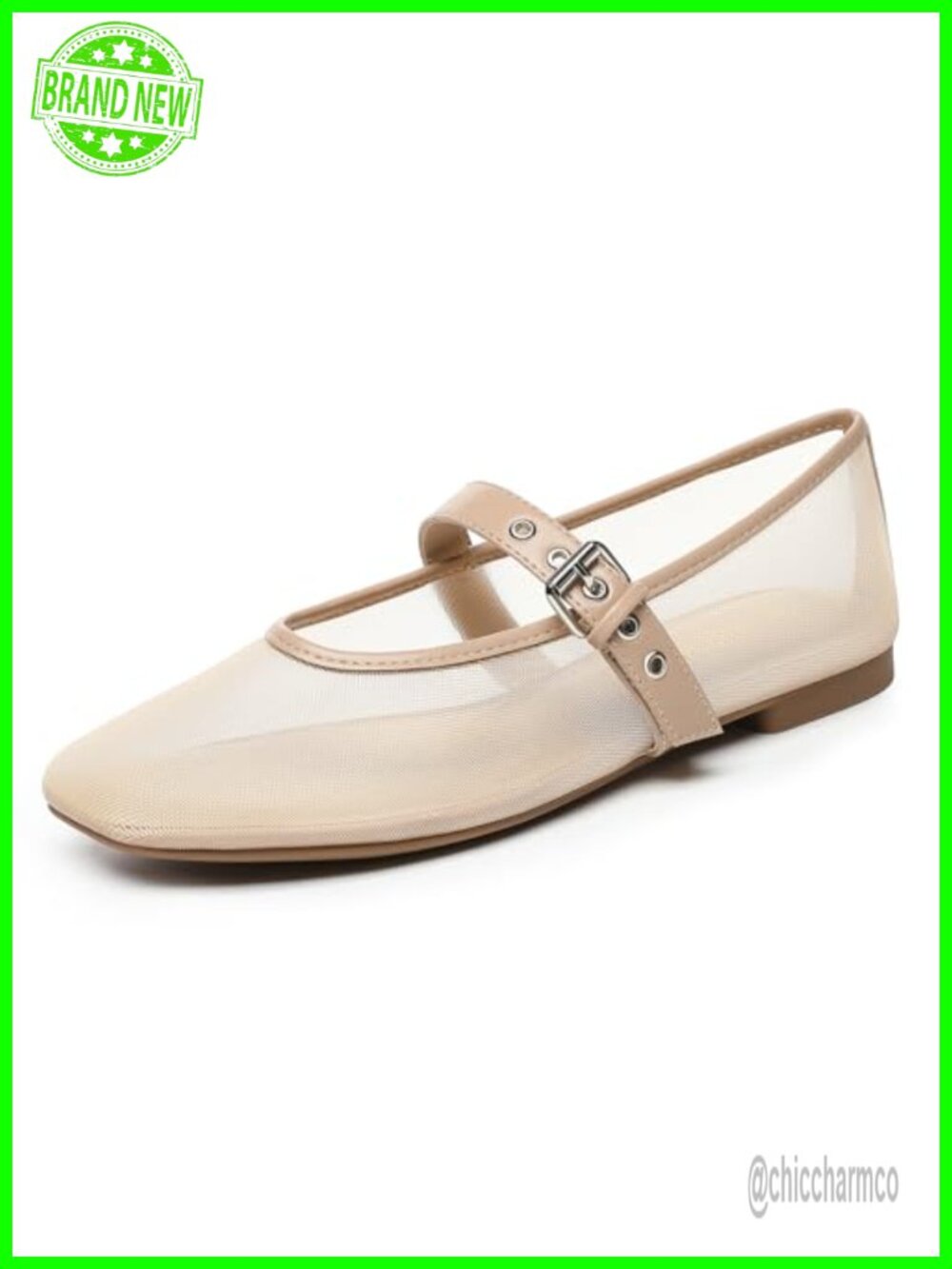 Women's Mesh Ballet Flats Square Toe Mary Jane with Adjustable Straps